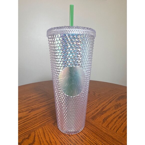 2021 Starbucks Iridescent Studded Tumbler Green Straw 24oz Acrylic Cup - Picture 1 of 10